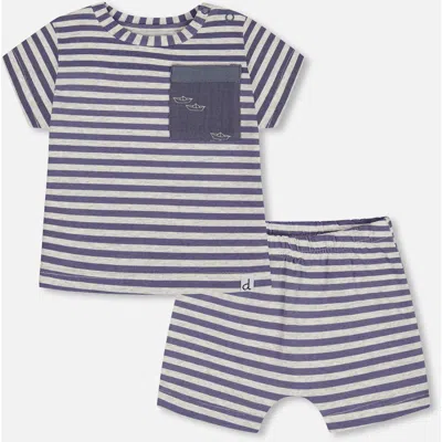 Deux Par Deux Baby Boy's Organic Cotton Short Sleeve Top And Short Set Striped Navy