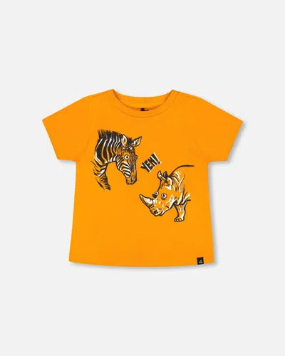 Deux Par Deux Baby Boy's Organic Cotton T-shirt With Print Orange In Gold