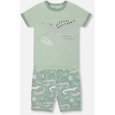 Deux Par Deux Baby Boy's Organic Cotton Two-piece Short Pajama Set Light Sage And Gray Crocodile