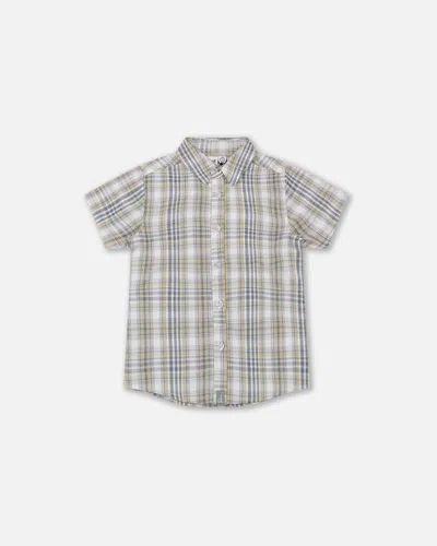 Deux Par Deux Baby Boy's Plaid Short Sleeve Shirt Blue Green In Blue Green Plaid