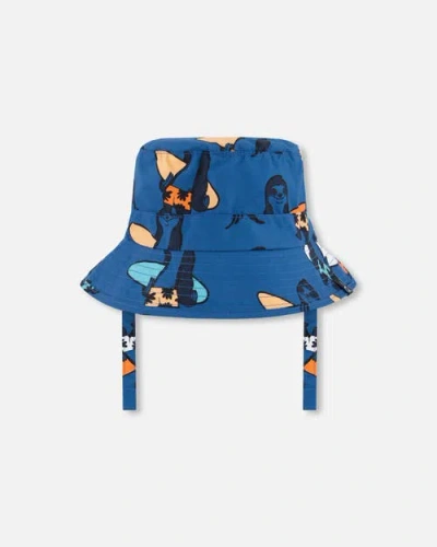 Deux Par Deux Baby Boy's Printed Beach Hat Orange Sloths On Navy Blue