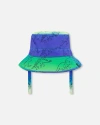 Deux Par Deux Baby Boy's Printed Beach Hat Vibrant Blue And Green Dino In Vibrant Blue And Green Dino