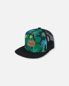 Deux Par Deux Baby Boy's Printed Cap Green Jungle On Black In Green Jungle On Black