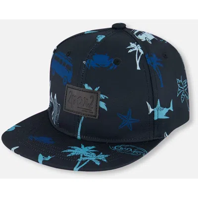 Deux Par Deux Baby Boy's Printed Cap Light Blue Beach On Black