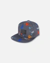 Deux Par Deux Baby Boy's Printed Cap Orange, Red, And Blue Sharks On Gray In Orange Red And Blue Sharks