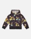Deux Par Deux Baby Boy's Printed French Terry Hooded Full Zip Cardigan Sweatshirt Monkey On Navy Mop In Monkey On Navy Moped