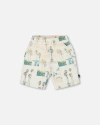 Deux Par Deux Baby Boy's Printed French Terry Short Beige Palm Tree And Teal In Beige Palm Tree And Teal