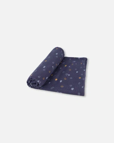 Deux Par Deux Baby Boy's Printed Muslin Blanket Blue With Pine In Printed Blue Pine