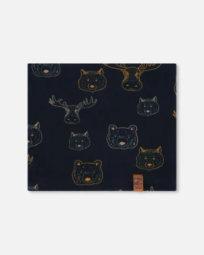 Deux Par Deux Baby Boy's Printed Neck Tube Beige Animals On Black Background