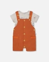 Deux Par Deux Baby Boy's Printed Organic Cotton Bodysuit And Muslin Shortall Set Terracotta And Smal In Terracotta And Small Boat