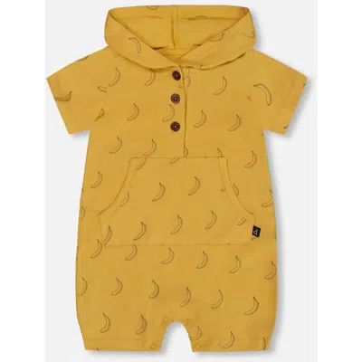 Deux Par Deux Baby Boy's Printed Organic Cotton Hooded Romper Yellow Bananas