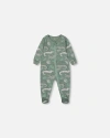 Deux Par Deux Baby Boy's Printed Organic Cotton One-piece Pajama Light Sage And Gray Crocodile In Light Sage And Gray Crocodile