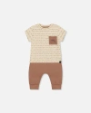 Deux Par Deux Baby Boy's Printed Organic Cotton Top And Pant Set Brown, Beige, And Monkey