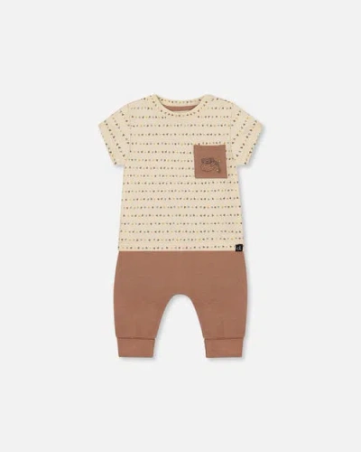 Deux Par Deux Baby Boy's Printed Organic Cotton Top And Pant Set Brown, Beige, And Monkey