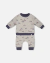 Deux Par Deux Baby Boy's Printed Organic Cotton Top And Pant Set Little Paper Boats In Heather Grey Little Paper Boat