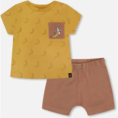 Deux Par Deux Baby Boy's Printed Organic Cotton Top And Short Set Brown, Yellow, And Bananas