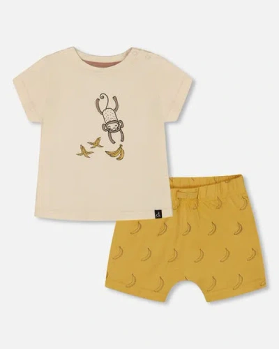 Deux Par Deux Baby Boy's Printed Organic Cotton Top And Short Set Yellow Bananas And Off-white