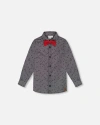 Deux Par Deux Baby Boy's Printed Pine Chambray Shirt With Bow Tie Gray In Anthracite