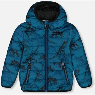 Deux Par Deux Baby Boy's Printed Quilted Mid-season Jacket Blue And Gray