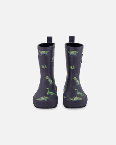 Deux Par Deux Baby Boy's Rain Boots Grey Printed Dinosaurs In Black
