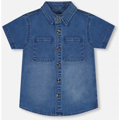 Deux Par Deux Baby Boy's Short Sleeve Button Down Shirt Dark Denim Blue