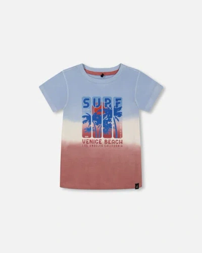 Deux Par Deux Baby Boy's Short Sleeve Organic Cotton Graphic Tee Gradient Pale Blue And Dark Old Ros In Gradient Pale Blue, Dark Rose