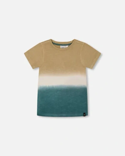 Deux Par Deux Baby Boy's Short Sleeve Tee Gradient Beige And Teal