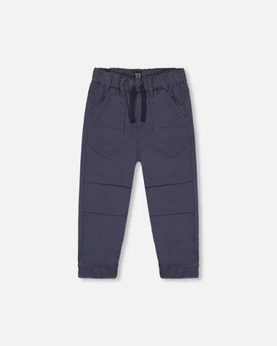 Deux Par Deux Baby Boy's Stretch Twill Pleated Knee Jogger Trousers Dark Grey In Folkstone Grey