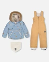 DEUX PAR DEUX DEUX PAR DEUX BABY BOY'S TWO PIECE BABY SNOWSUIT BLUE PRINTED BEAR FACE AND DOE