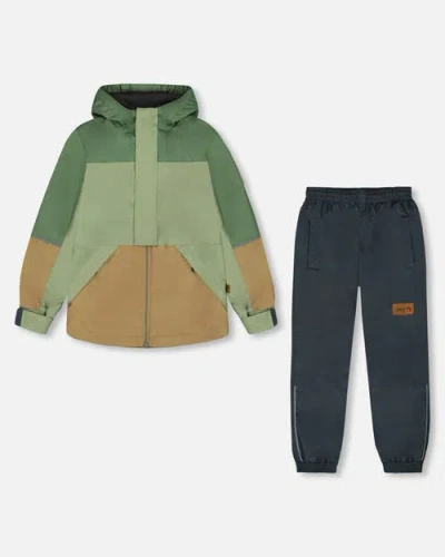 Deux Par Deux Baby Boy's Two-piece Mid-season Outerwear Set Pale Green, Sage, Tan, And Gray In Pale Green Sage Tan And Gray