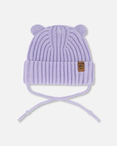Deux Par Deux Baby Girl's Baby Knit Hat With Strings Lilac