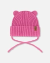 Deux Par Deux Baby Girl's Baby Knit Hat With Strings Vibrant Pink In Vibrant Pink