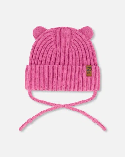 Deux Par Deux Baby Girl's Baby Knit Hat With Strings Vibrant Pink