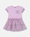 Deux Par Deux Little Girl's Bi-material Dress With Ruffle Gingham Skirt Lilac And White In Lilac And White