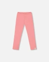 Deux Par Deux Baby Girl's Flat Back Rib Leggings Coral Pink In Coral Pink