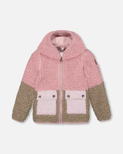 Deux Par Deux Baby Girl's Fuzzy Fleece Jacket Silver Pink