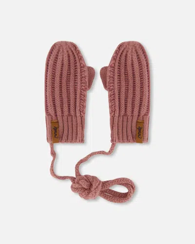 Deux Par Deux Baby Girl's Knit Mittens With Cord Ancient Rose
