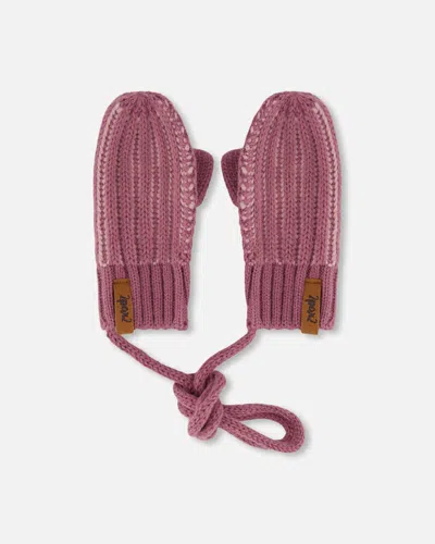 Deux Par Deux Baby Girl's Knit Mittens With Cord Mauve In Burgundy