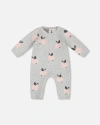 DEUX PAR DEUX DEUX PAR DEUX BABY GIRL'S KNITTED JACQUARD JUMPSUIT GRAY WITH APPLES