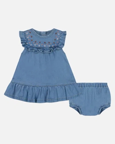 Deux Par Deux Baby Girl's Light Soft Denim Dress And Bloomer Set In Jeans Blue