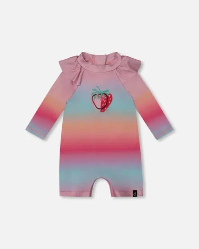 Deux Par Deux Baby Girl's Long Sleeve One-piece Rashguard Pink, Orange, And Turquoise In Multi
