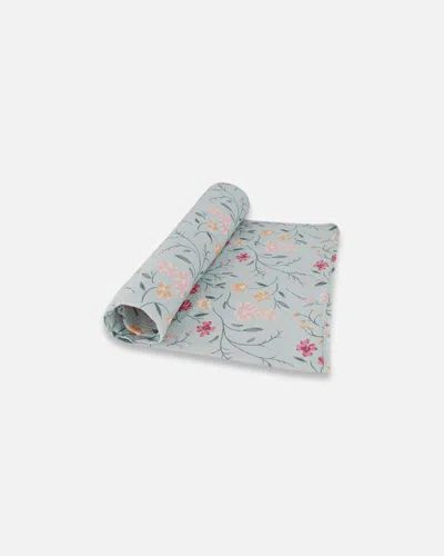 Deux Par Deux Baby Girl's Muslin Cotton Blanket Light Blue With Printed Romantic Flowers In Light Blue Printed Romantic