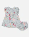 DEUX PAR DEUX BABY GIRL'S MUSLIN DRESS AND BLOOMERS SET LIGHT BLUE WITH PRINTED ROMANTIC FLOWERS