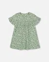 DEUX PAR DEUX BABY GIRL'S MUSLIN DRESS WITH FRILL GREEN JASMINE FLOWER PRINT