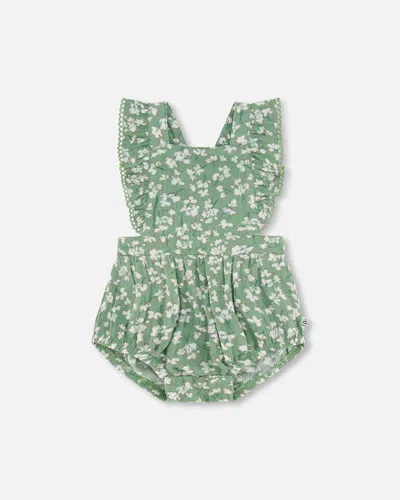 Deux Par Deux Baby Girl's Muslin Ruffle Romper Green Jasmine Flower Print