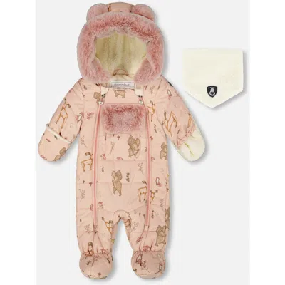 Deux Par Deux Baby Girl One-piece Layette Snowsuit Designed For Car Seat Animal In Multi
