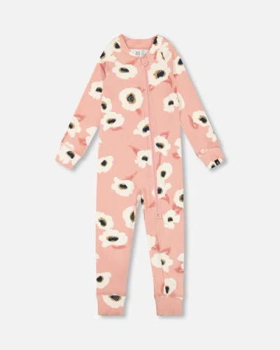 Deux Par Deux Baby Girl's One Piece Thermal Underwear Pink Printed Off White Flowers