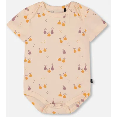 Deux Par Deux Baby Girl's Organic Cotton Bodysuit Peach Printed Pears In Peach With Pears Print