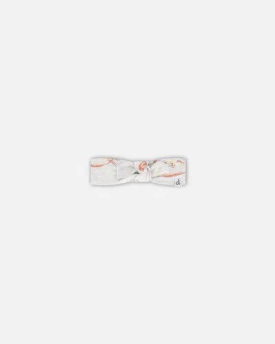Deux Par Deux Baby Girl's Organic Cotton Headband Heather Beige With Printed Cat