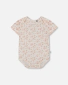 Deux Par Deux Baby Girl's Organic Cotton Pointelle Bodysuit Printed White And Pink Flowers In White With Pink Flowers